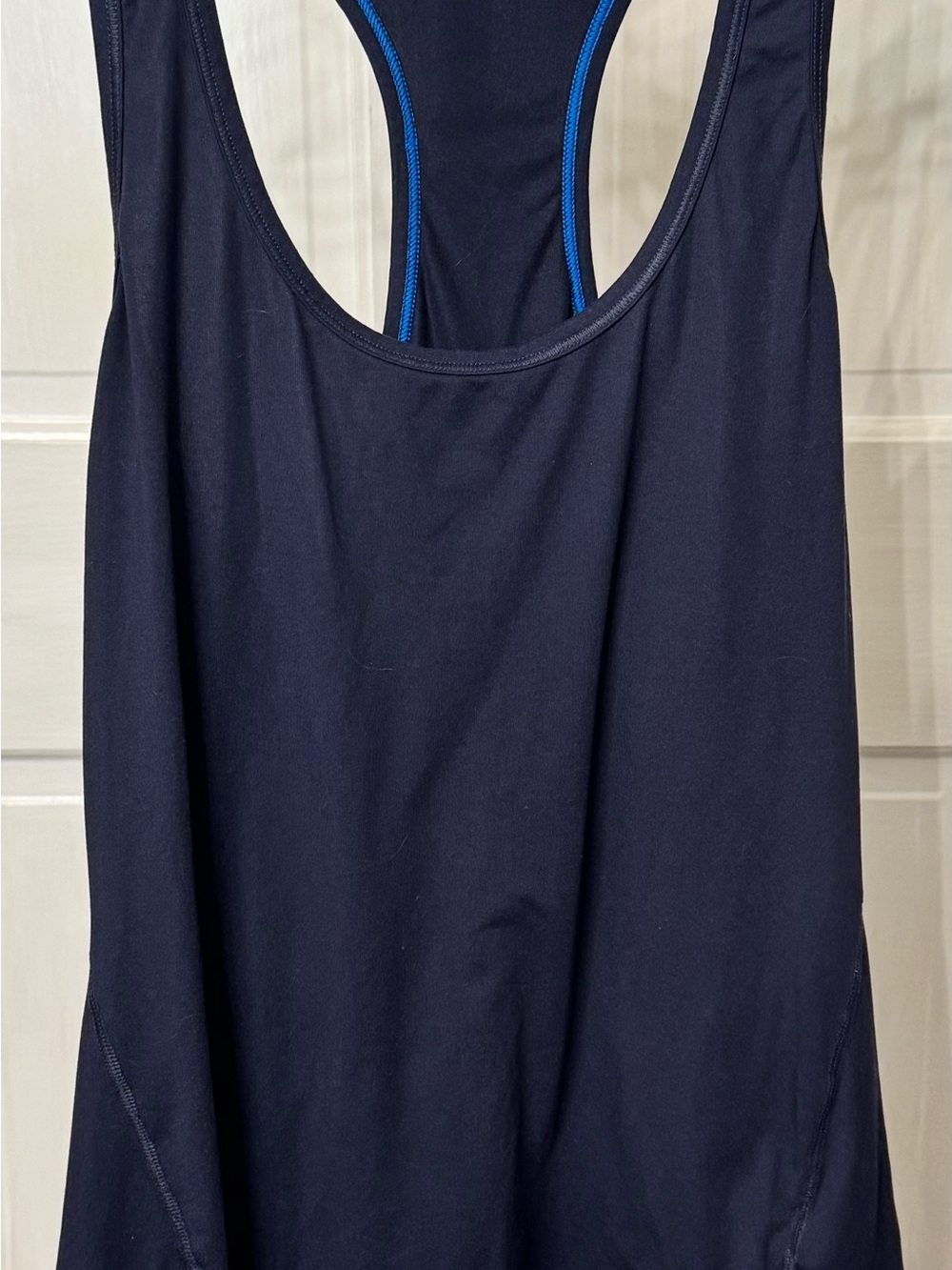 Athleta Navy Blue Racerback Tank with Bright Blue Trim